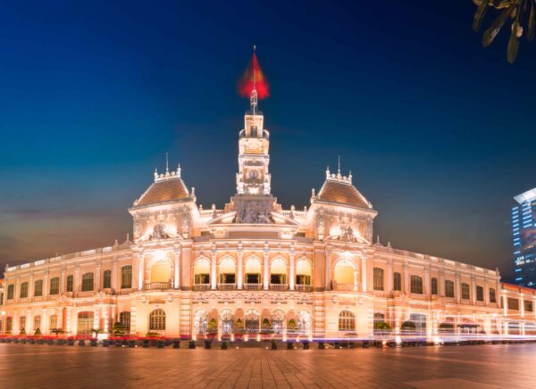 Traffic Front Ho Chi Minh City Hall Saigon City Hall Committee Head Office Evening Vietnam Travel Landscape Concept